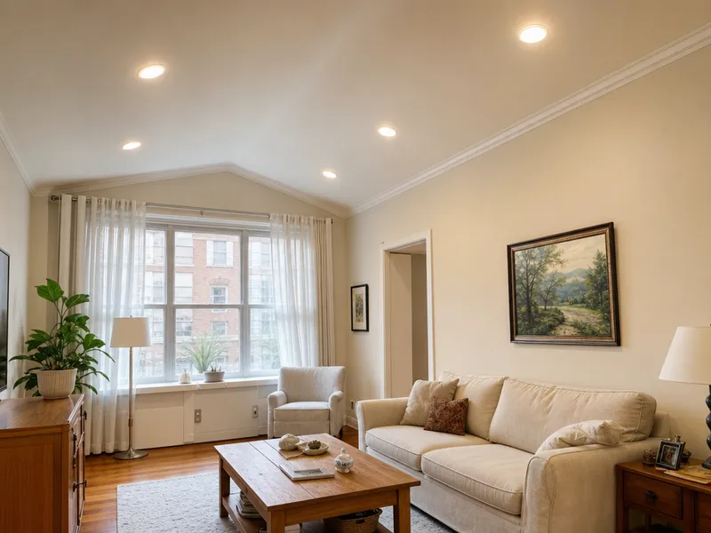 6 LED wafer lights on sloped ceiling