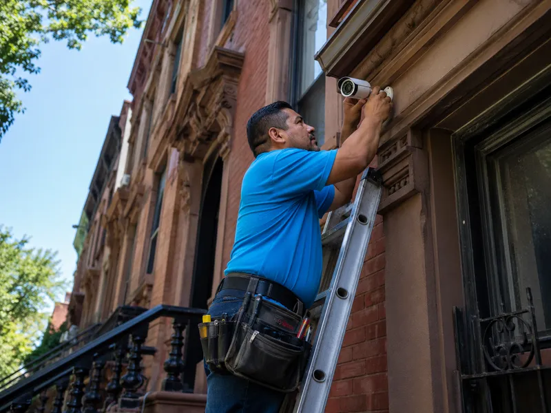 Outdoor bullet cameras for a Brooklyn townhouse