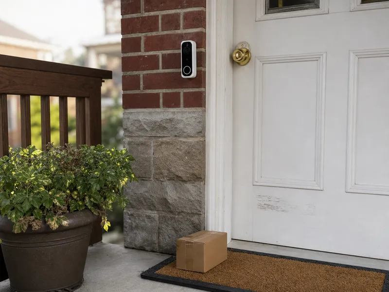 Doorbell camera with package theft deterrence in Queens