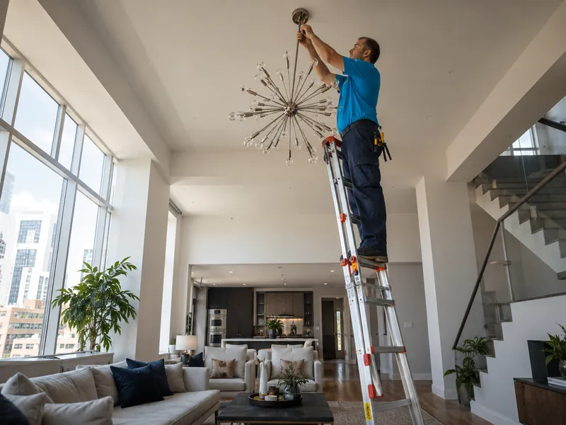 Vaulted ceiling chandelier, Manhattan duplex