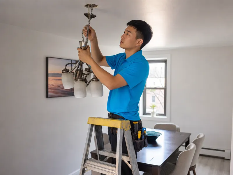 Chandelier removal and reinstall, Queens rental