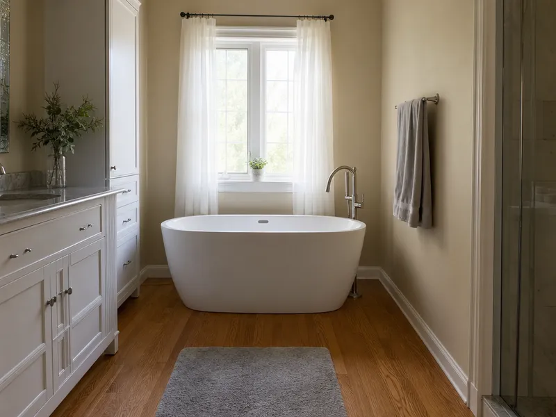 Freestanding tub with floor-mount faucet, Staten Island