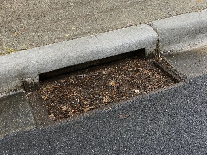Catch basin full of debris