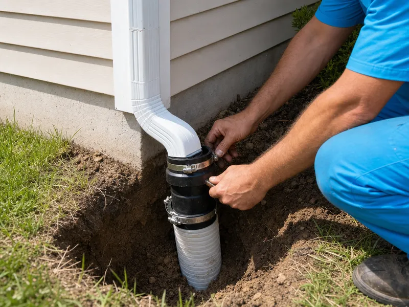 Downspout drainage tie-in
