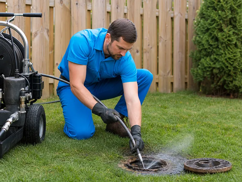 Hydro jetting sewer line cleaning