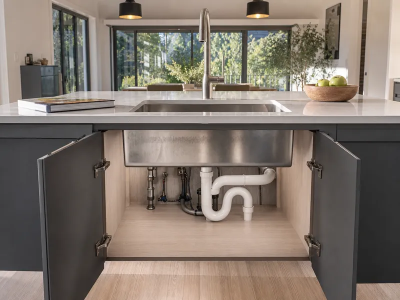 Kitchen island sink drain