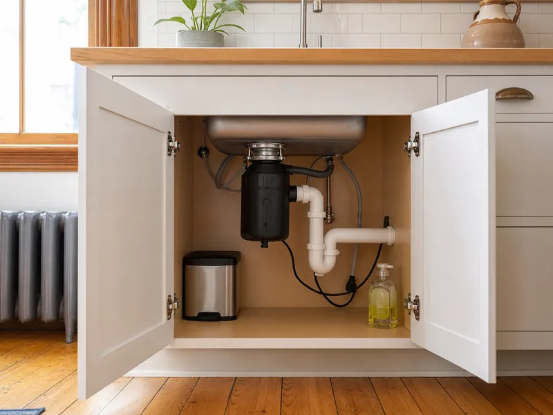Garbage disposal drain, Brooklyn brownstone