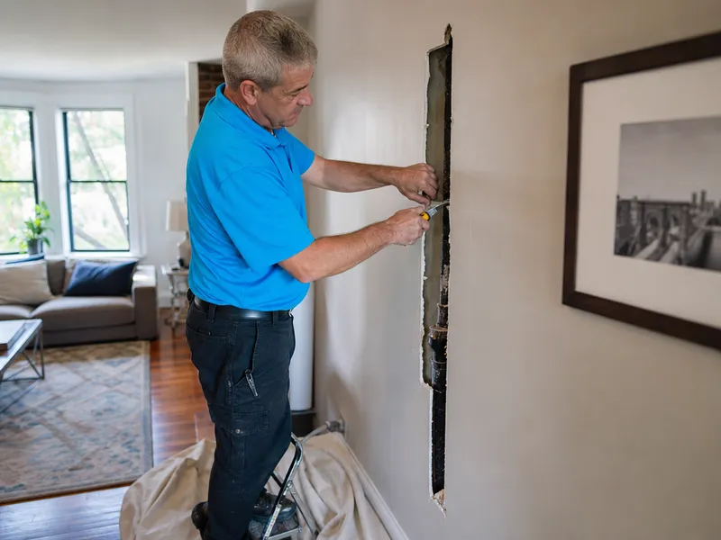 Brooklyn townhouse — pipe crack in wall
