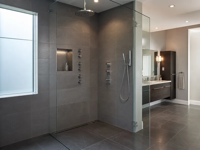 Custom shower with glass enclosure