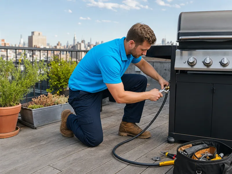 Gas grill line, Brooklyn rooftop