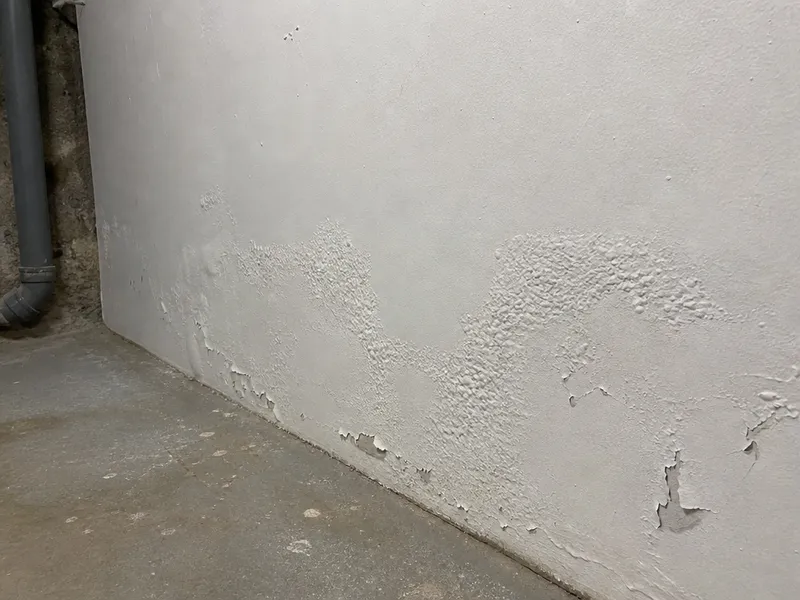 Peeling paint on basement walls