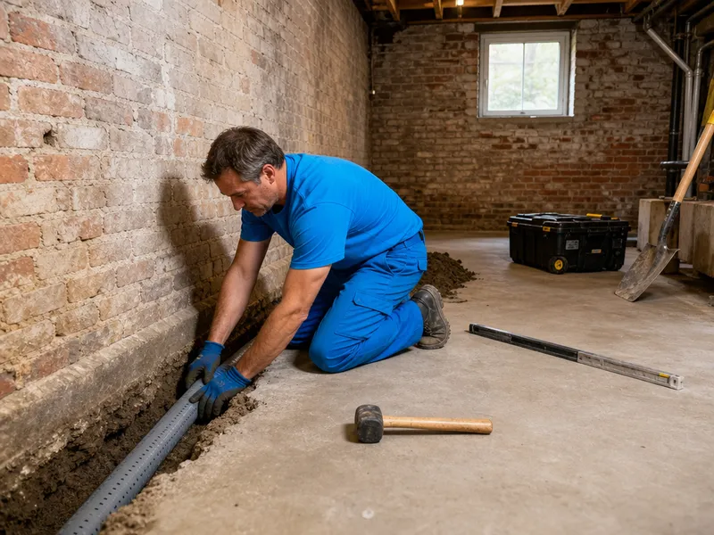Interior drainage system installation