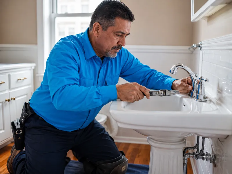 Pedestal sink with new faucet, Bronx co-op