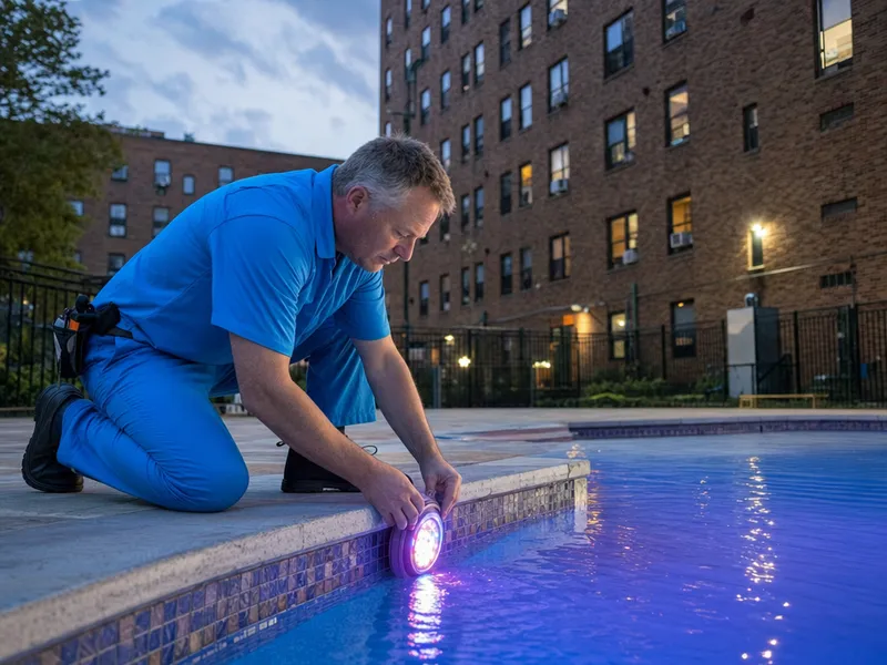 Color-changing pool light installation