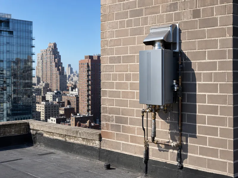 Outdoor tankless in Manhattan high-rise