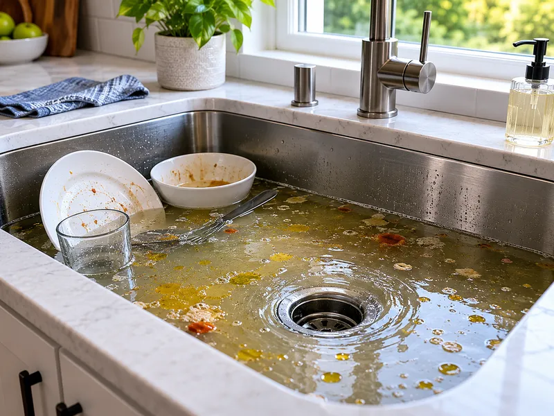 Slow-draining kitchen sink