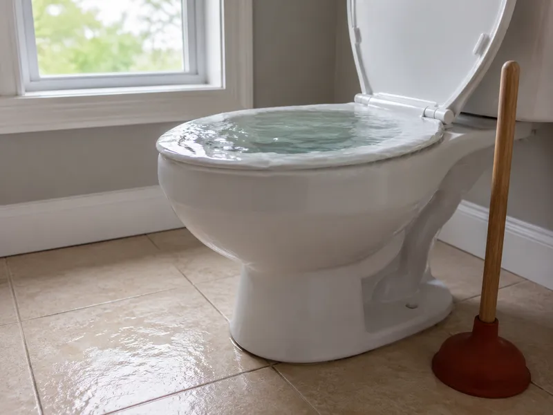 Toilet clogged and overflowing