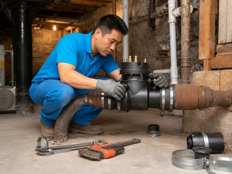 Sewer backflow preventer installation