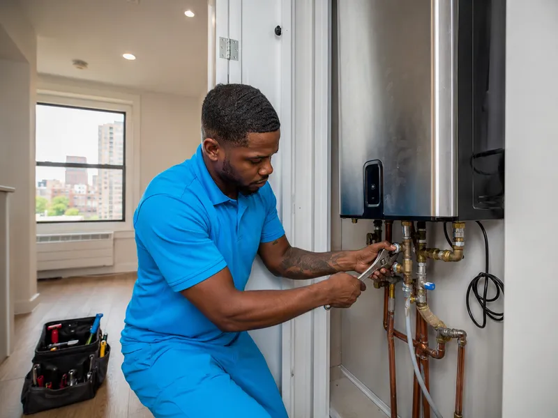 Tankless water heater, Bronx co-op