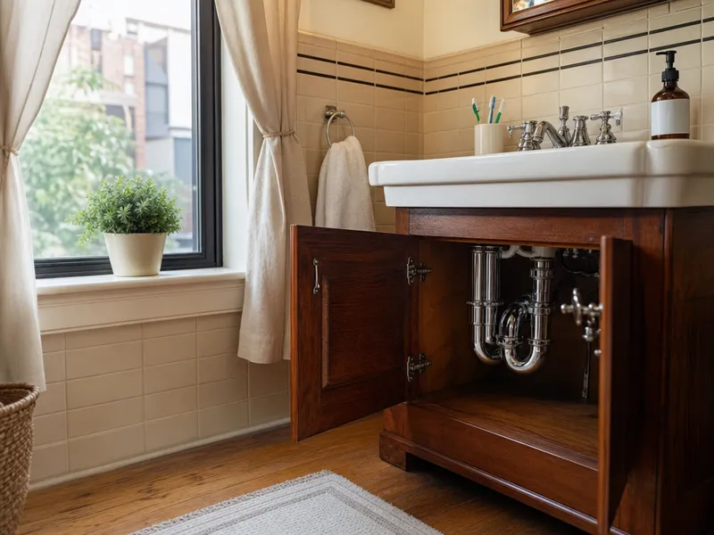 Bathroom sink & shower, Brooklyn brownstone