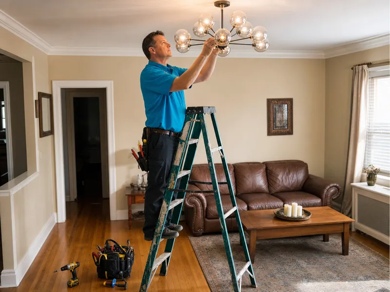 Bronx living room, chandelier