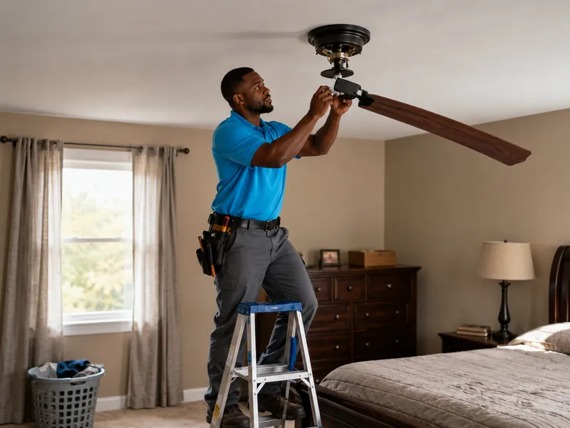 Throgs Neck bedroom, ceiling fan